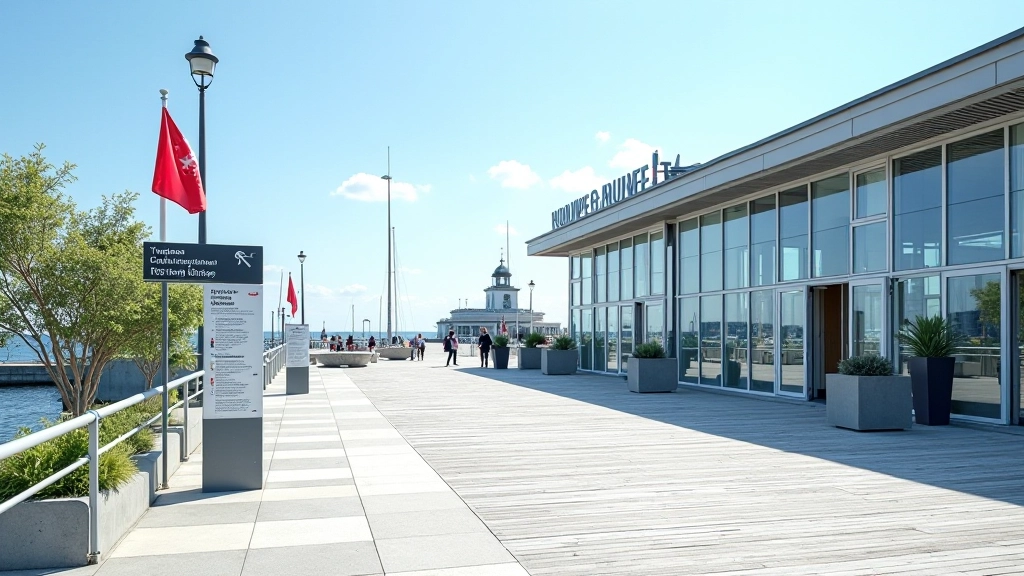 Modernios Promenados pradžia prie Jūros muziejaus, informaciniai stendai ir nuorodės